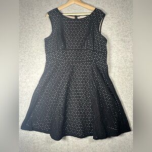 LOFT Black Eyelet cutout Sleeveless Fit & Flare Dress